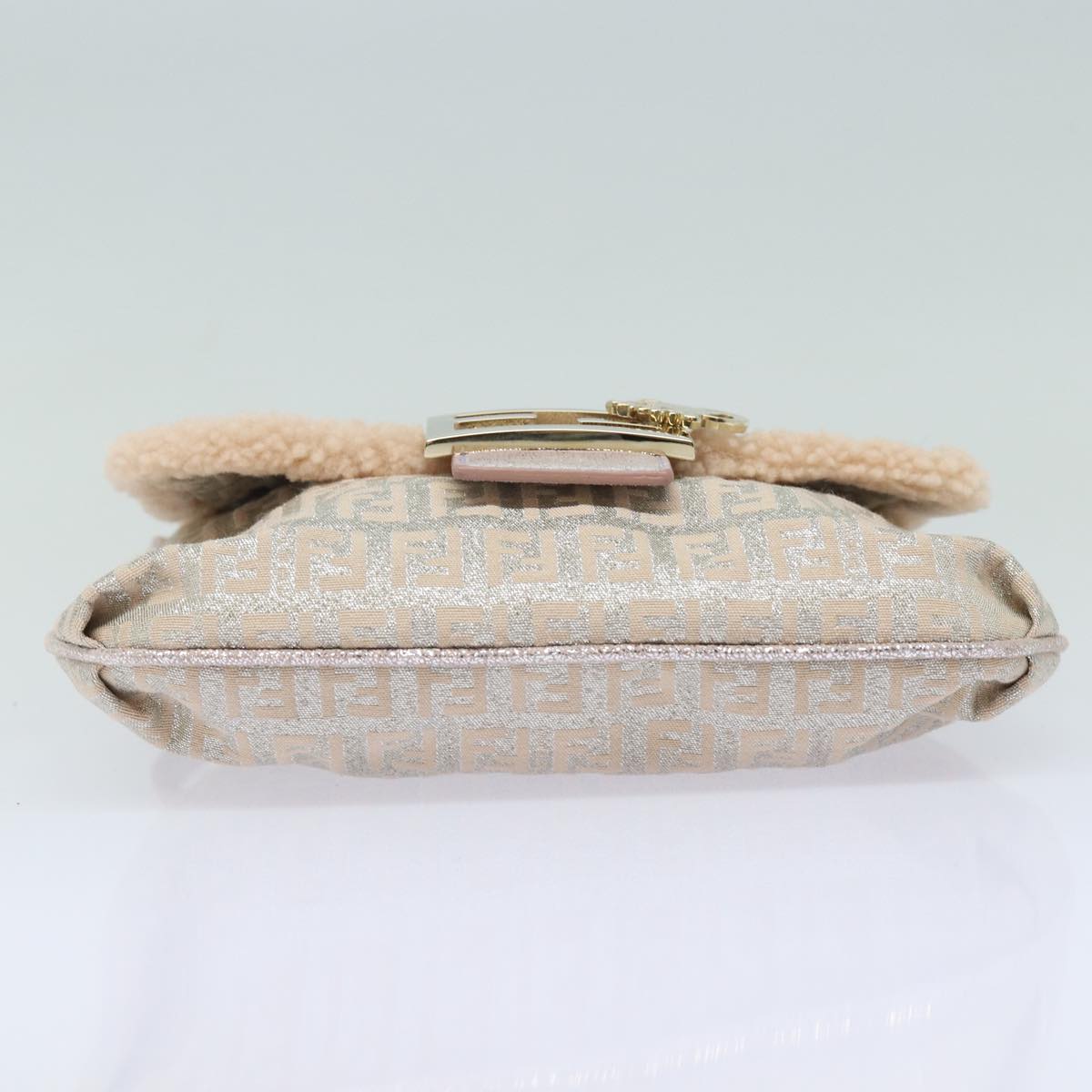 FENDI Zucchino Canvas Shoulder Bag Beige Pink Silver Auth 82744