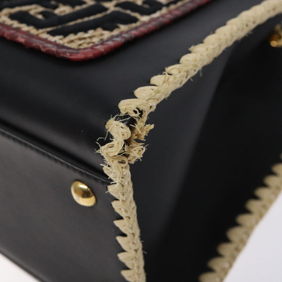 FENDI Hand Bag Leather 2way Black Gold Auth 82745