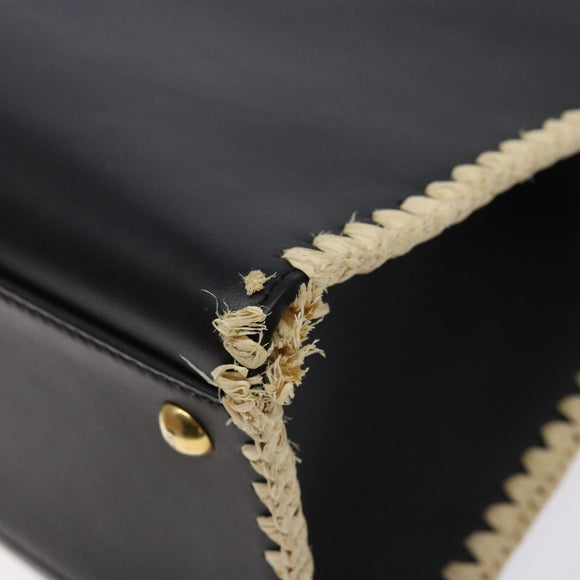 FENDI Hand Bag Leather 2way Black Gold Auth 82745