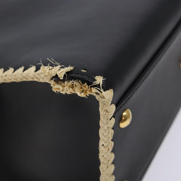 FENDI Hand Bag Leather 2way Black Gold Auth 82745