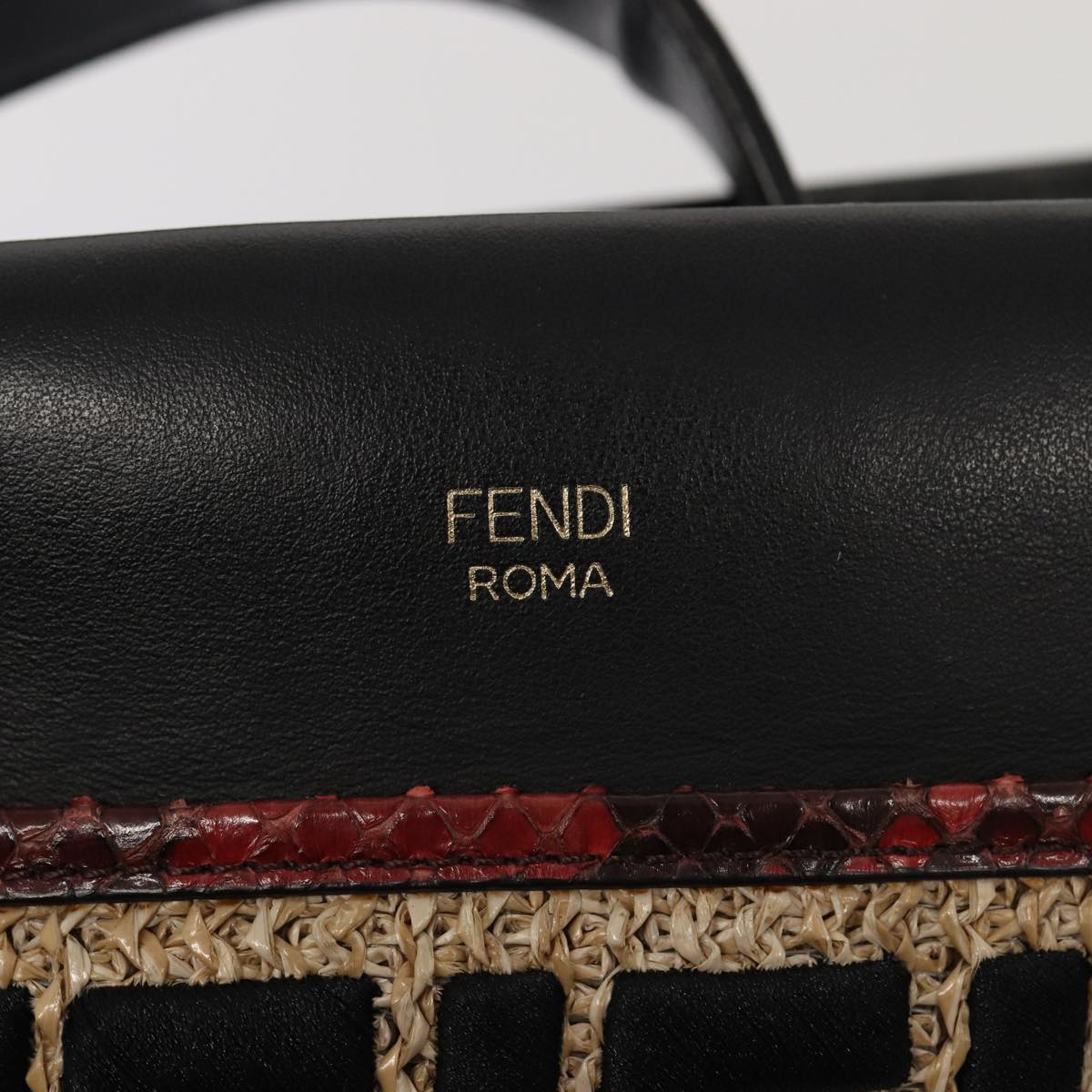 FENDI Hand Bag Leather 2way Black Auth 82745