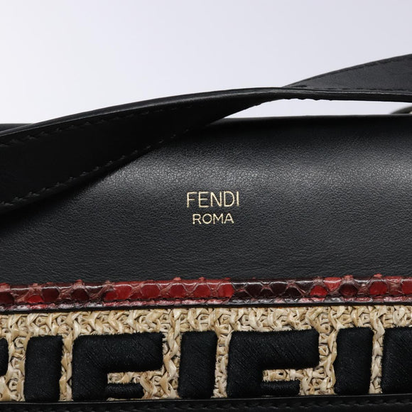 FENDI Hand Bag Leather 2way Black Gold Auth 82745