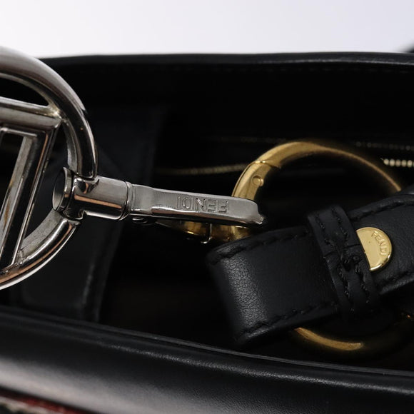 FENDI Hand Bag Leather 2way Black Gold Auth 82745