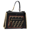 FENDI Hand Bag Leather 2way Black Gold Auth 82745-1