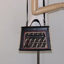 FENDI Hand Bag Leather 2way Black Gold Auth 82745-25