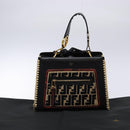 FENDI Hand Bag Leather 2way Black Gold Auth 82745-26