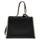 FENDI Hand Bag Leather 2way Black Gold Auth 82745-3