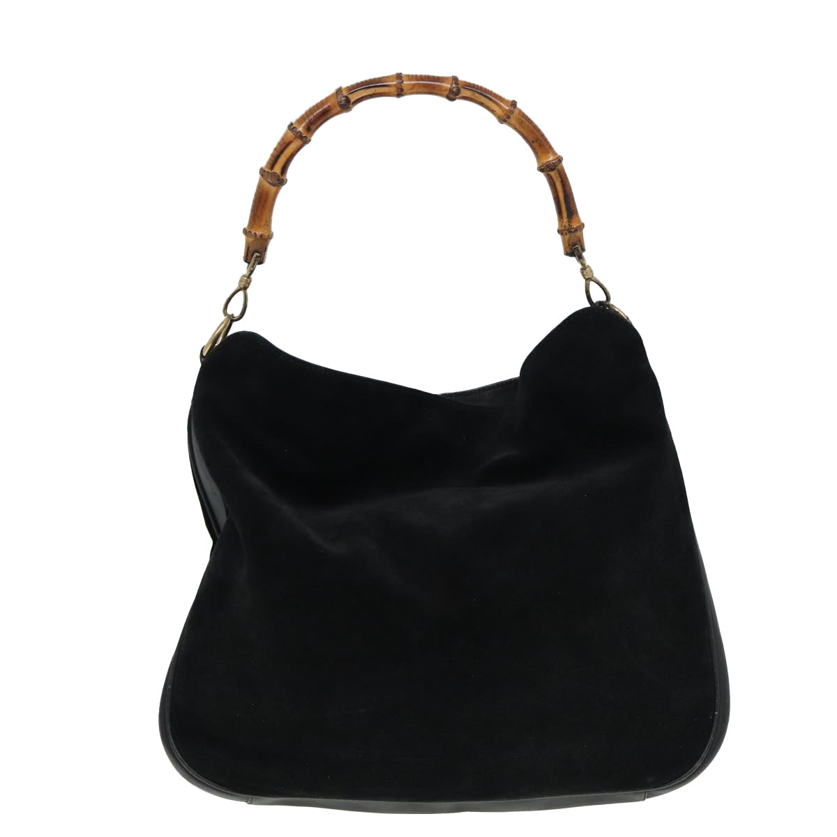 GUCCI Bamboo Hand Bag Suede 2way Black 001 2404 15770 Auth 82831