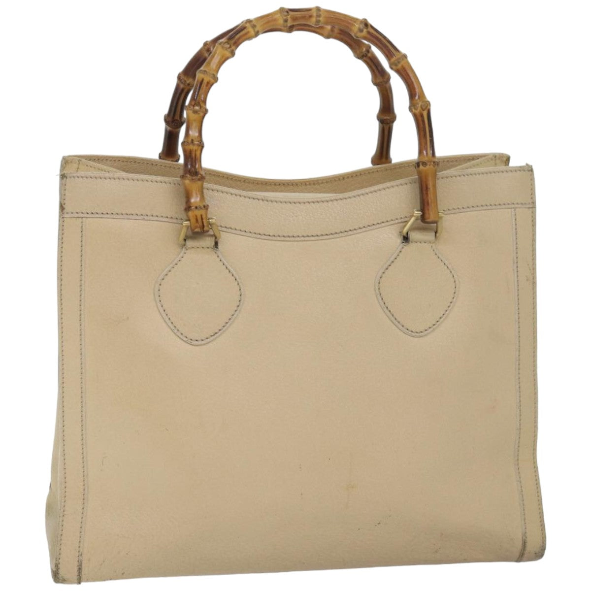 GUCCI Bamboo Hand Bag Leather White 002 2853 0260 0 Auth 82833