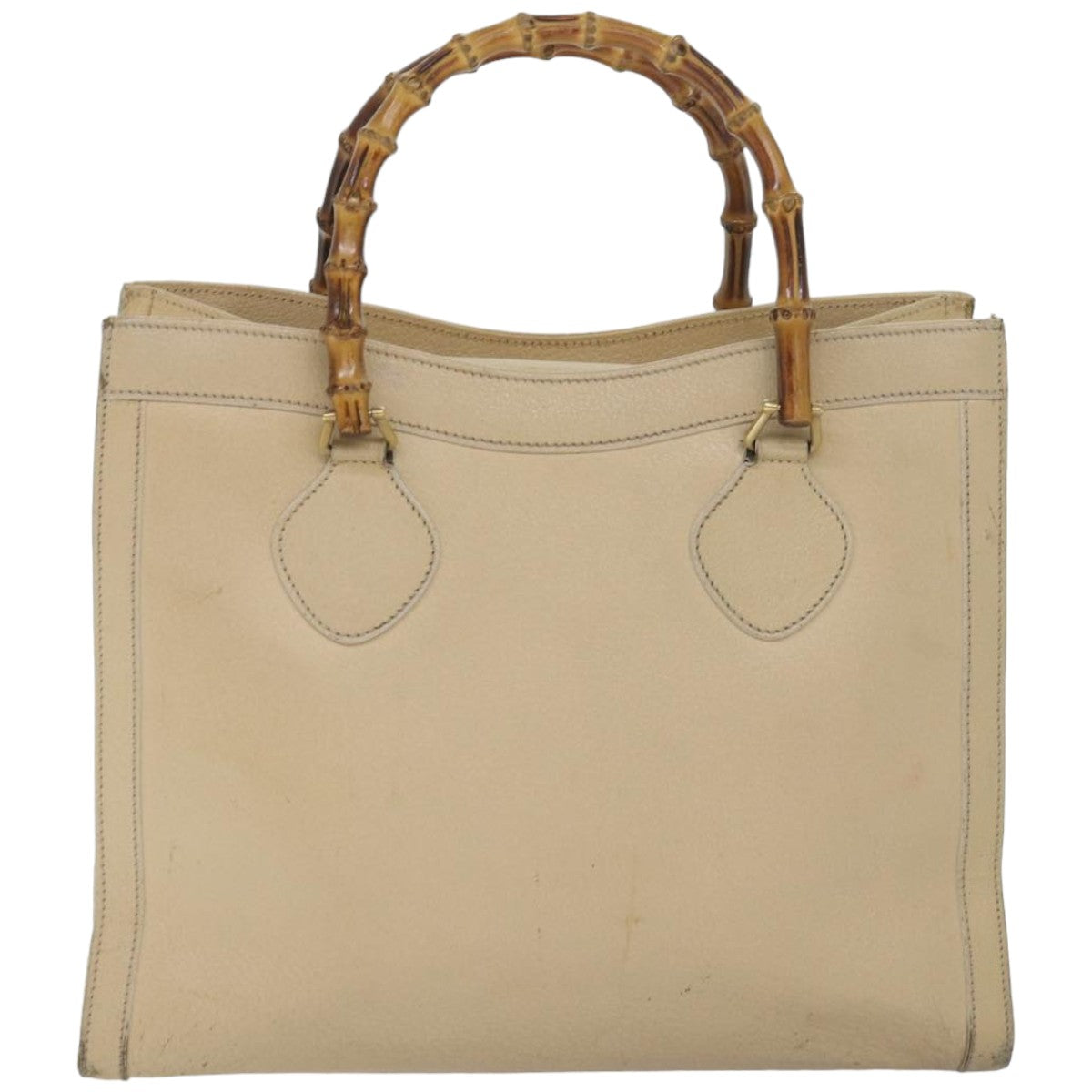 GUCCI Bamboo Hand Bag Leather White 002 2853 0260 0 Auth 82833