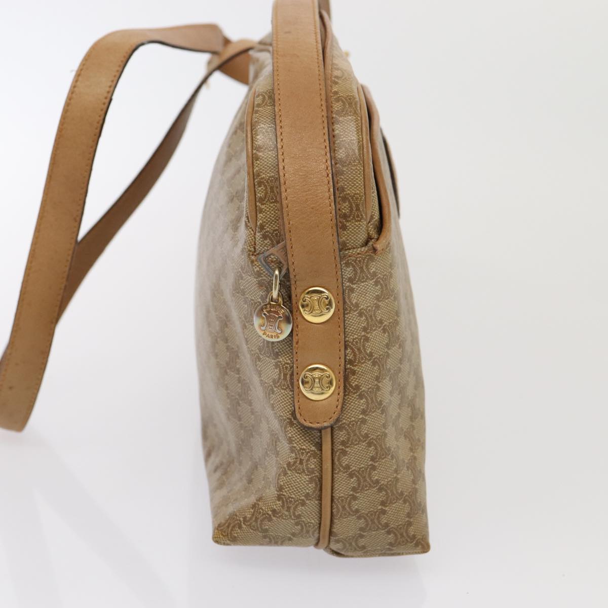 CELINE Macadam Canvas Shoulder Bag Beige Auth 82866