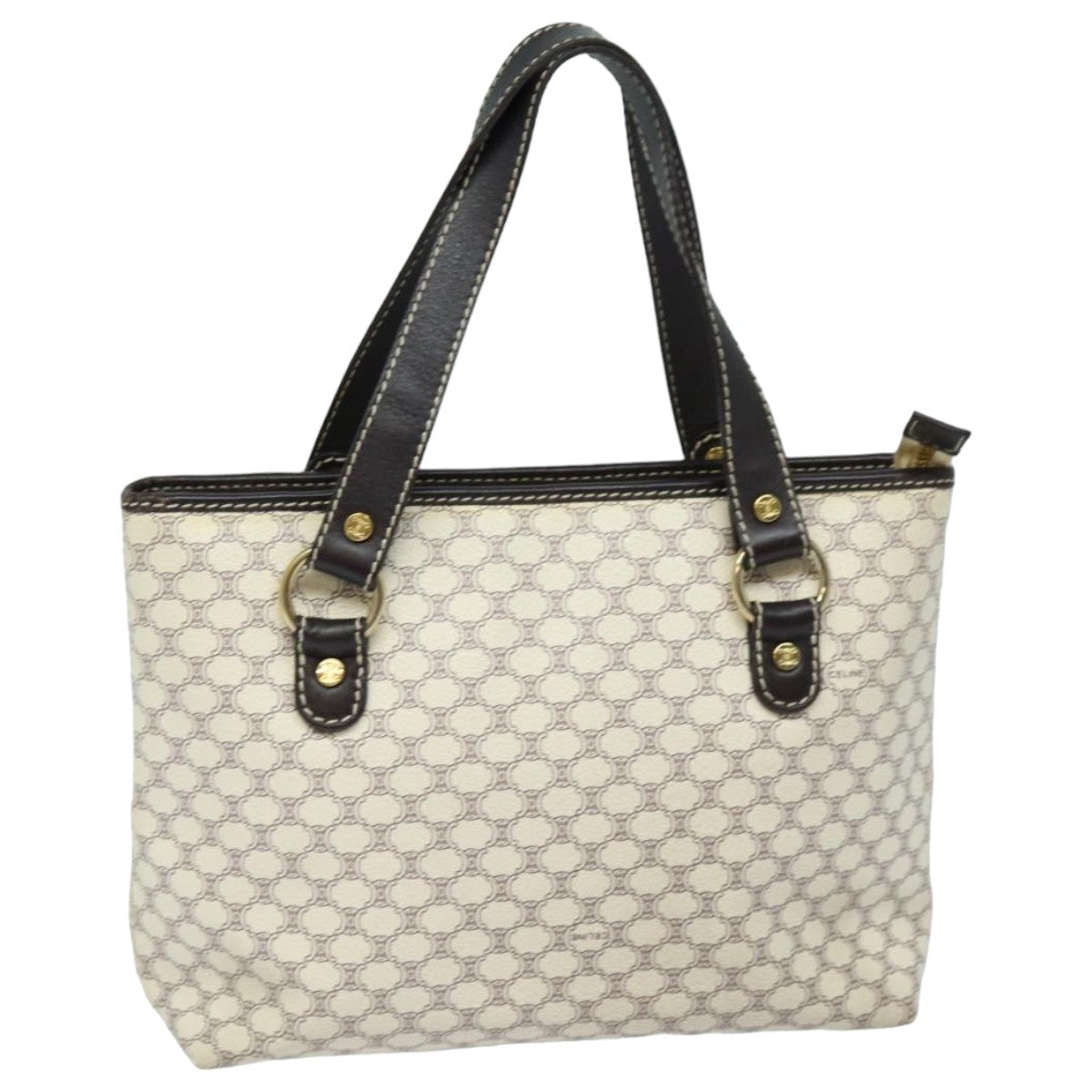 CELINE Macadam Canvas Hand Bag PVC White Auth 82867