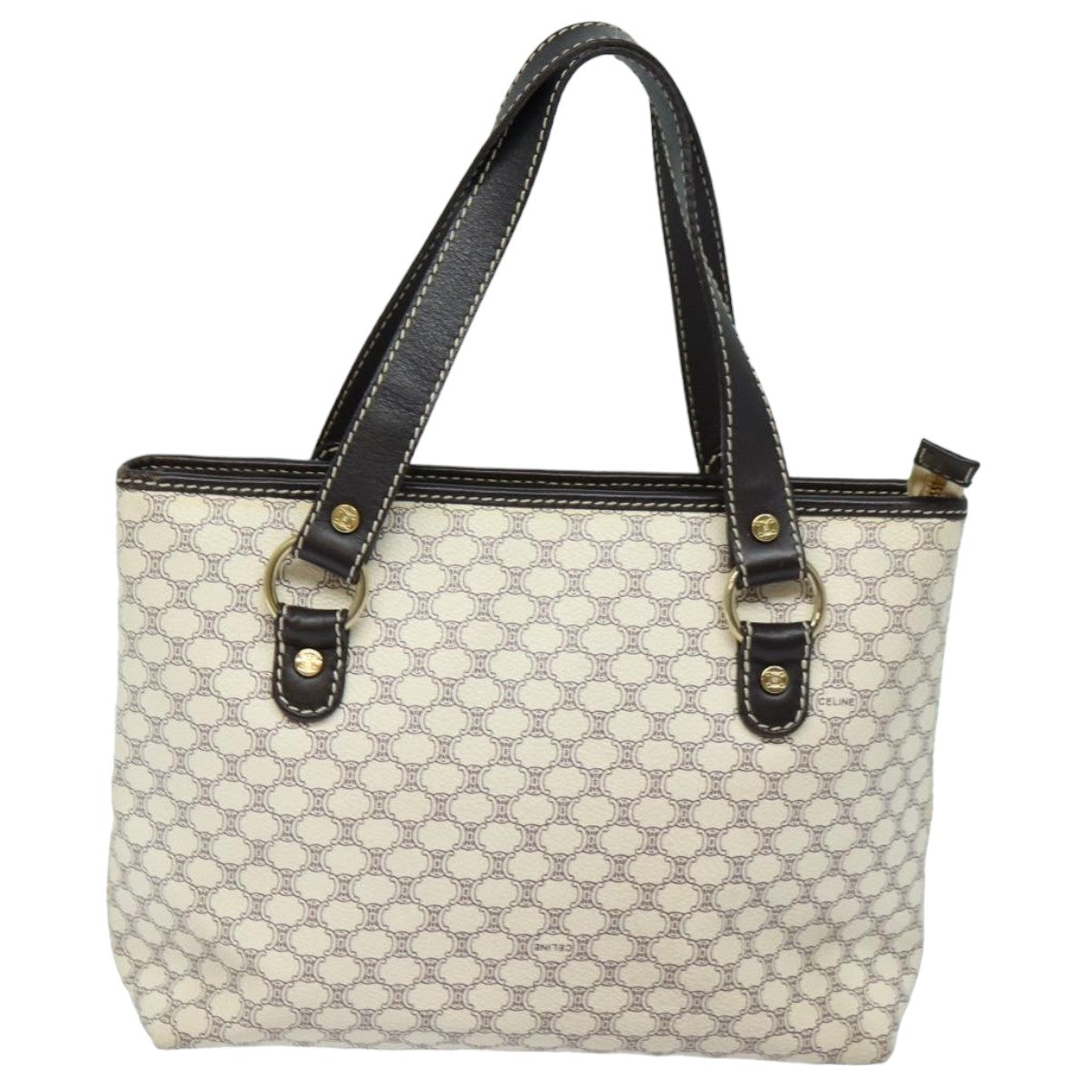 CELINE Macadam Canvas Hand Bag PVC White Auth 82867