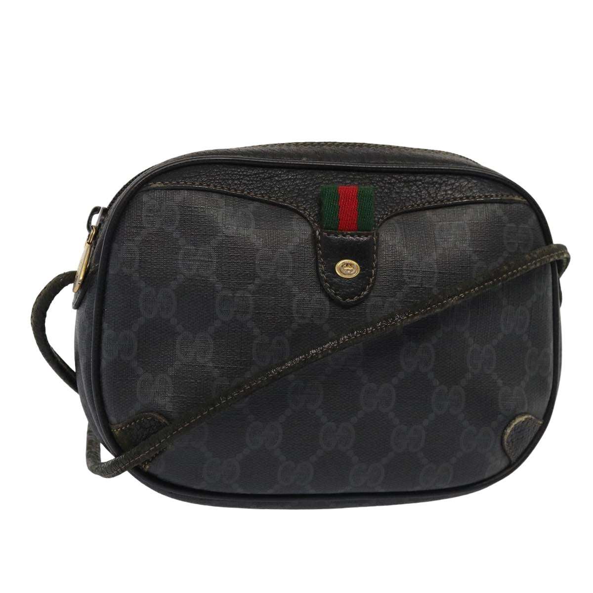 GUCCI GG Supreme Web Sherry Line Shoulder Bag PVC Black 89 02 066 Auth 82869