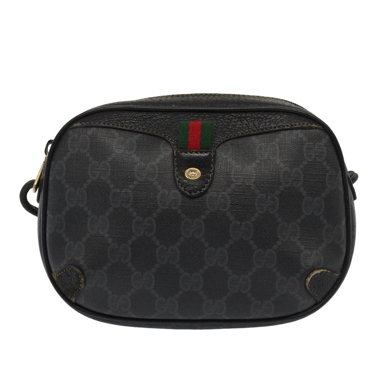 GUCCI GG Supreme Web Sherry Line Shoulder Bag PVC Black 89 02 066 Auth 82869