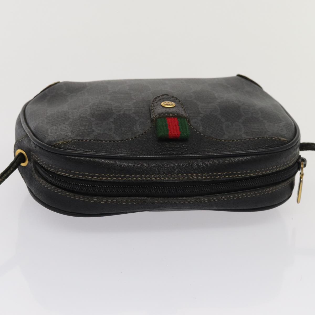 GUCCI GG Supreme Web Sherry Line Shoulder Bag PVC Black 89 02 066 Auth 82869