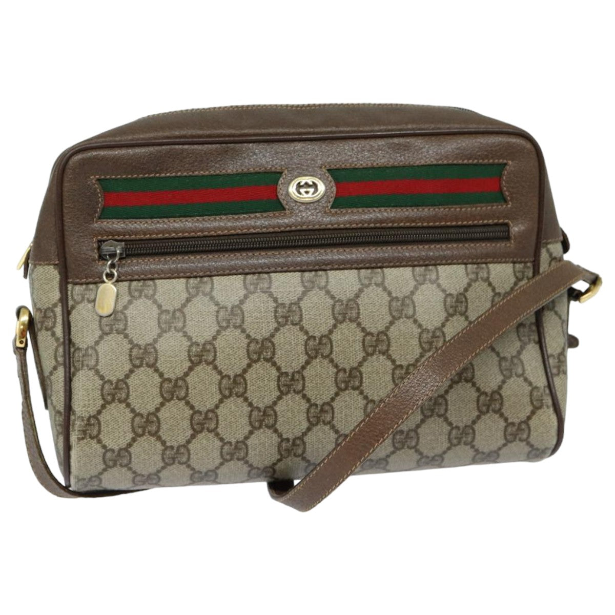 GUCCI GG Supreme Web Sherry Line Shoulder Bag PVC Beige Red Auth 82870