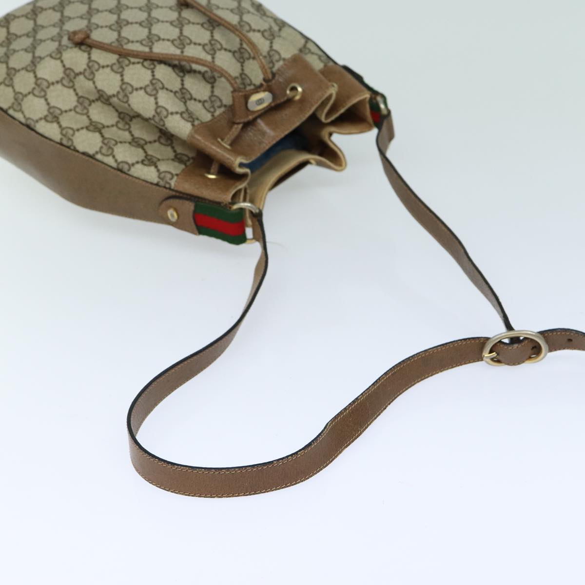 GUCCI GG Supreme Web Sherry Line Shoulder Bag PVC Beige Red Auth 82873