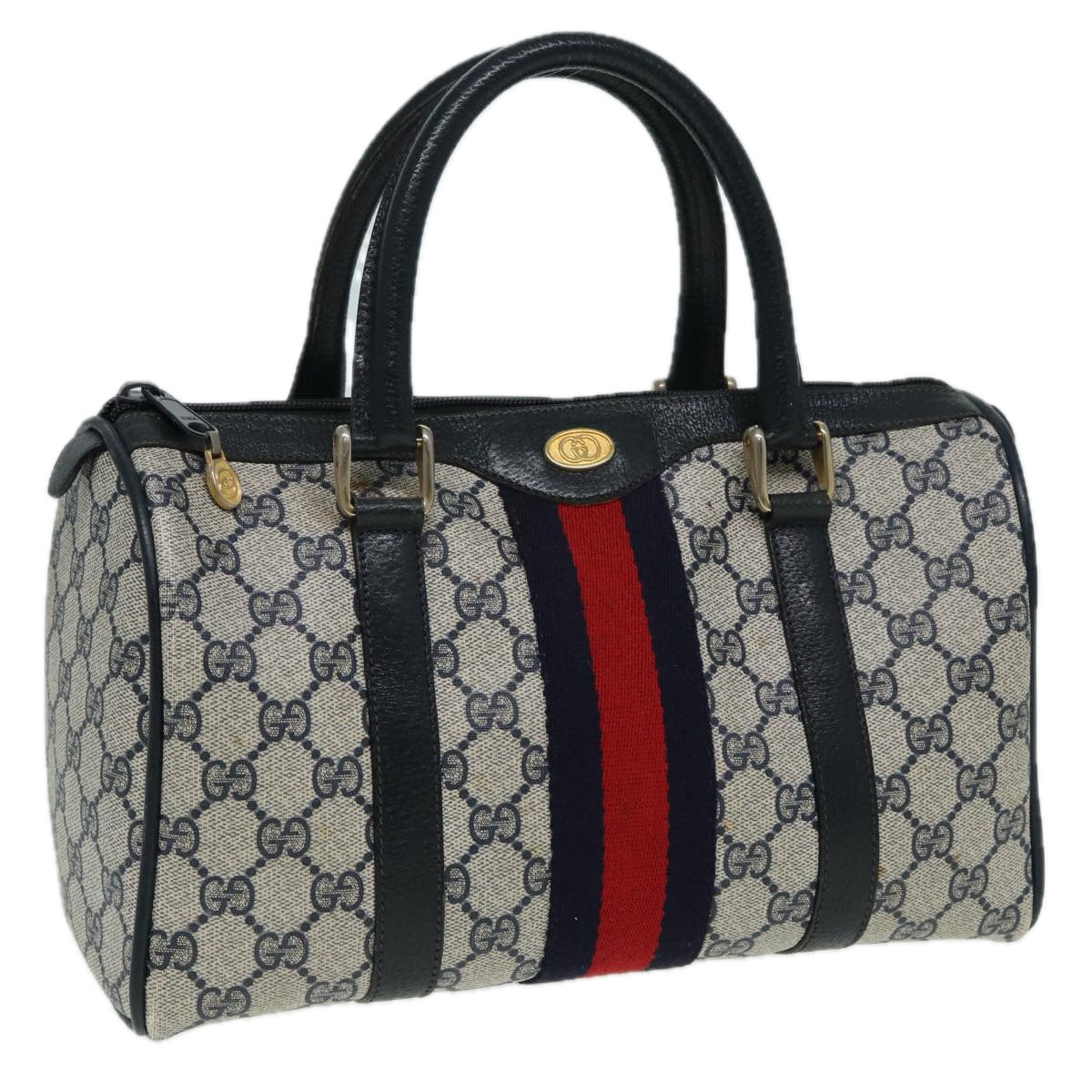 GUCCI GG Supreme Boston Bag PVC Leather Navy 904 02 006 Auth 82876