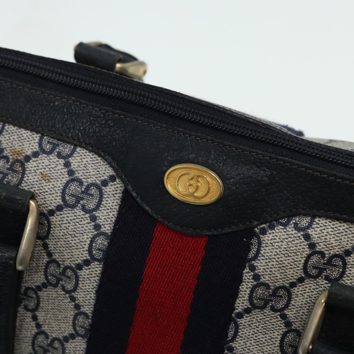 GUCCI GG Supreme Boston Bag PVC Leather Navy 904 02 006 Auth 82876