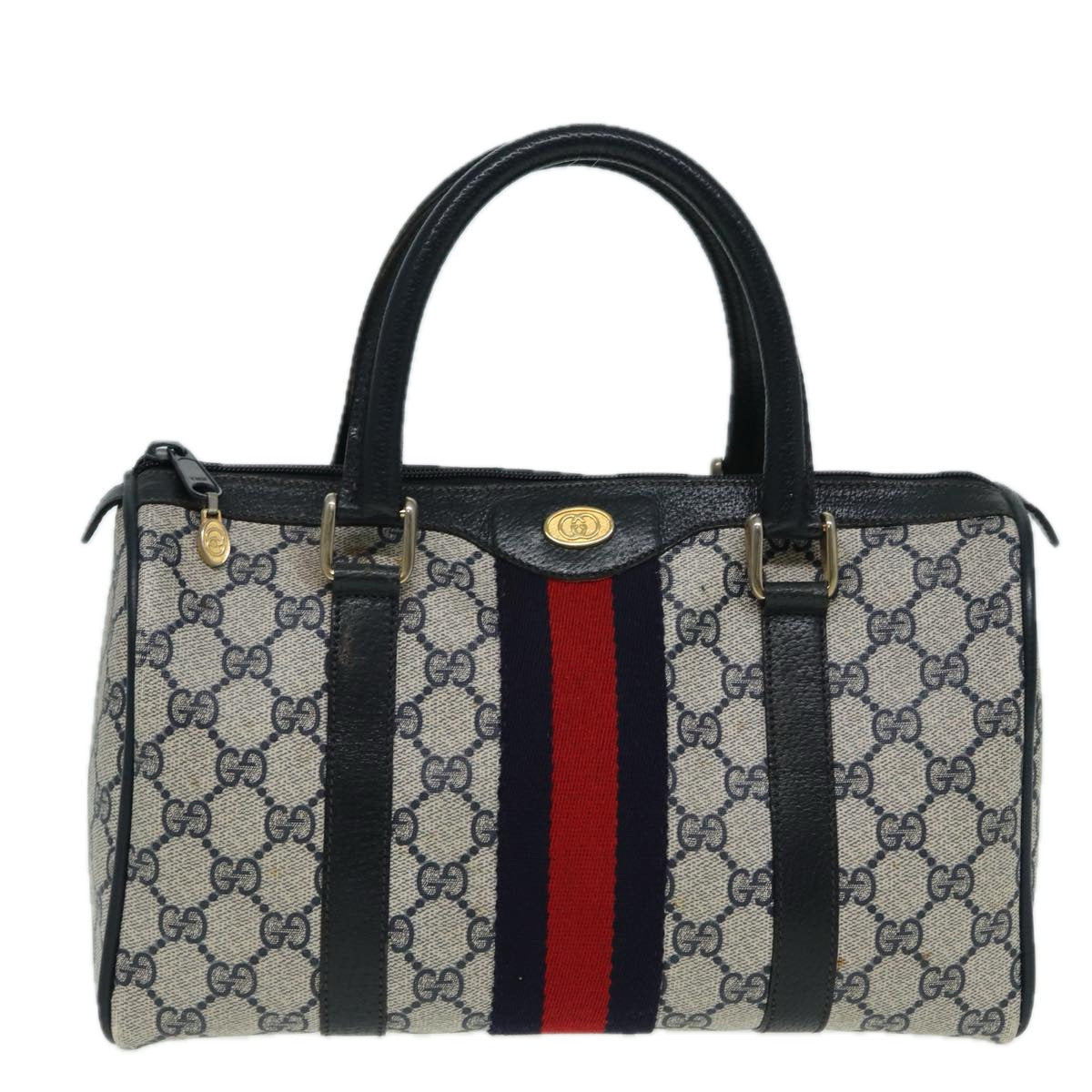 GUCCI GG Supreme Boston Bag PVC Leather Navy 904 02 006 Auth 82876