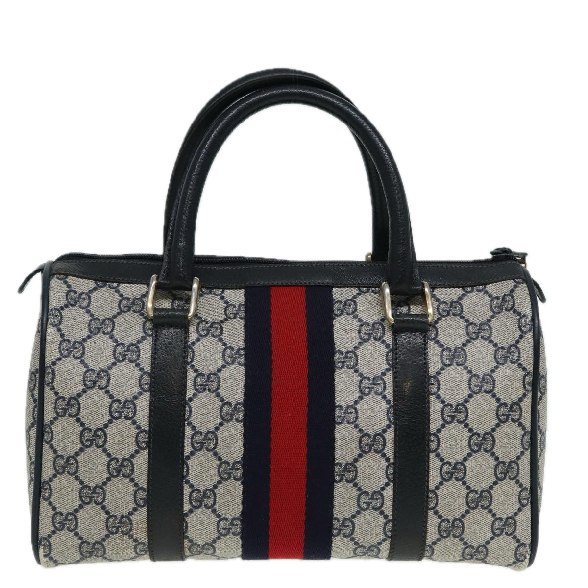 GUCCI GG Supreme Boston Bag PVC Leather Navy 904 02 006 Auth 82876