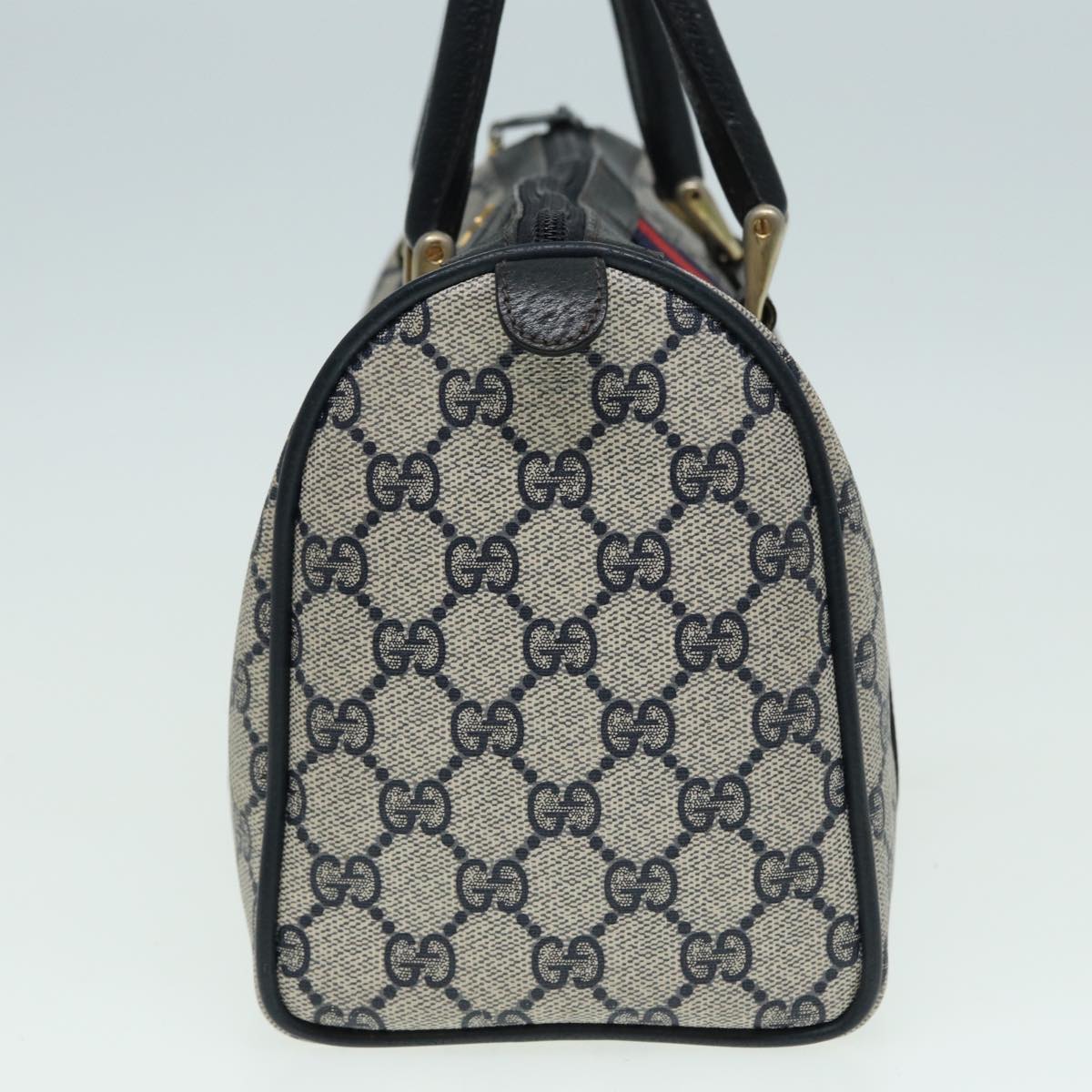 GUCCI GG Supreme Boston Bag PVC Leather Navy 904 02 006 Auth 82876