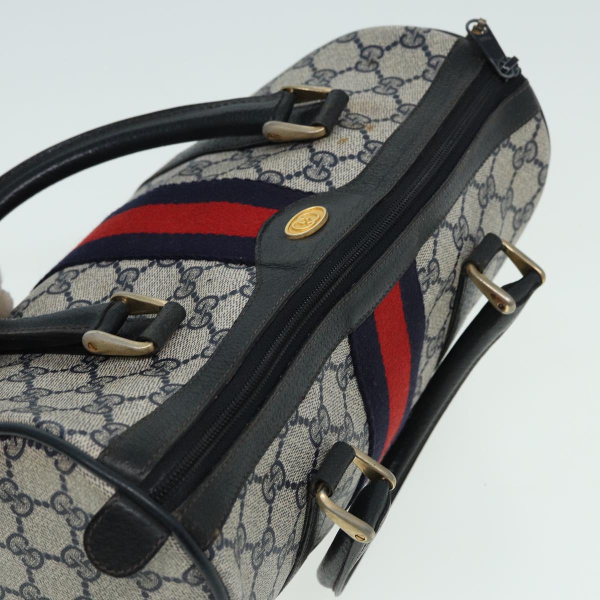 GUCCI GG Supreme Boston Bag PVC Leather Navy 904 02 006 Auth 82876