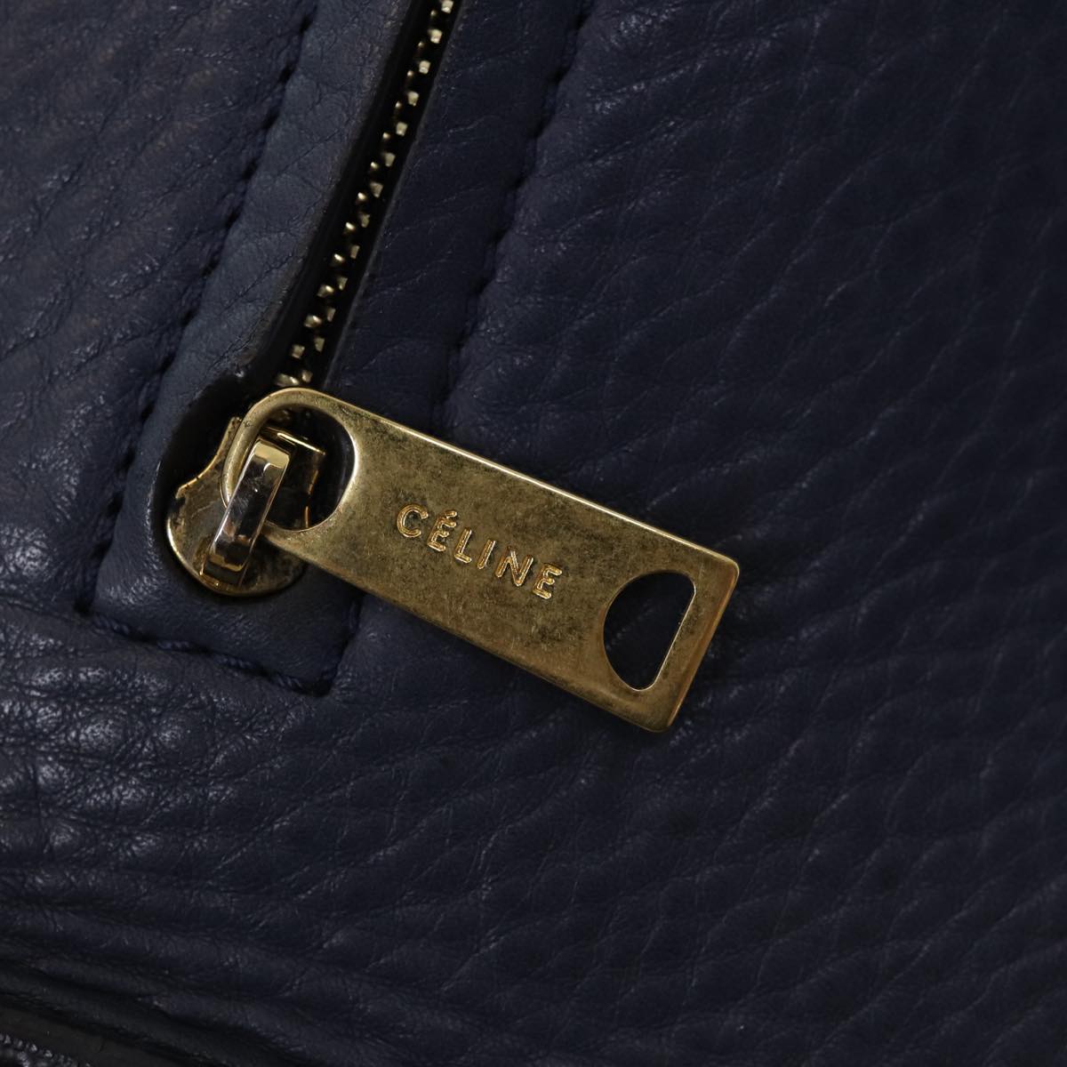 CELINE Trapeze Hand Bag Leather Suede Navy Beige Auth 82897