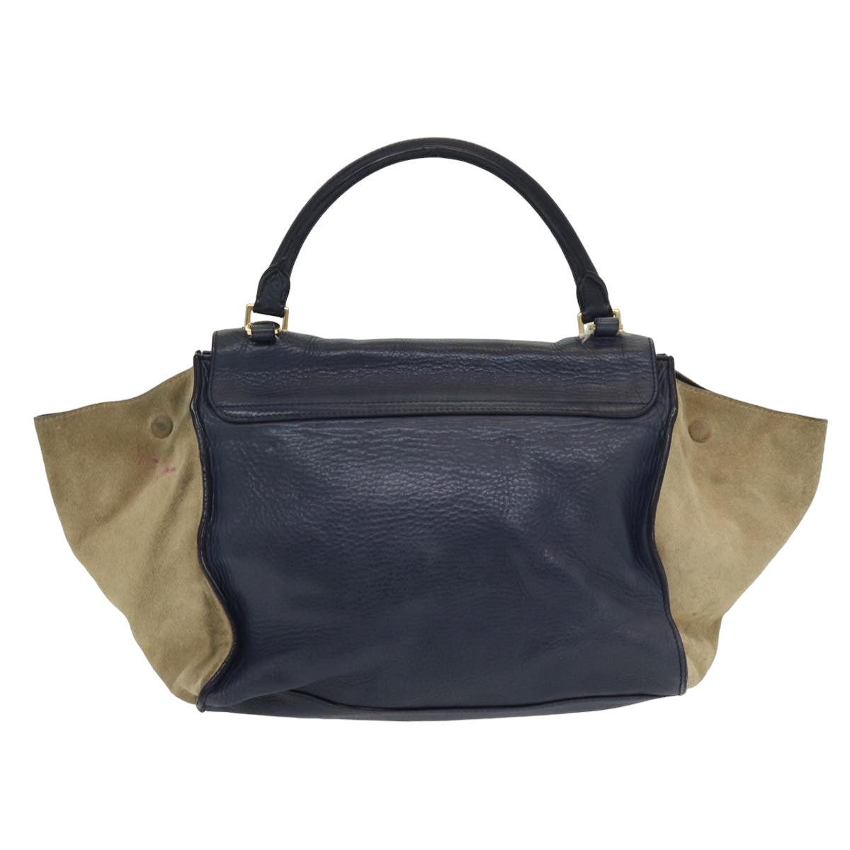 CELINE Trapeze Hand Bag Leather Suede Navy Beige Auth 82897 - 0