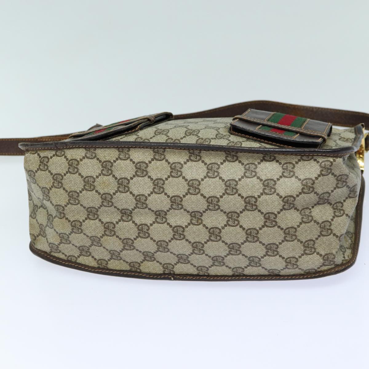 GUCCI GG Supreme Web Sherry Line Shoulder Bag PVC Beige Red Auth 82910