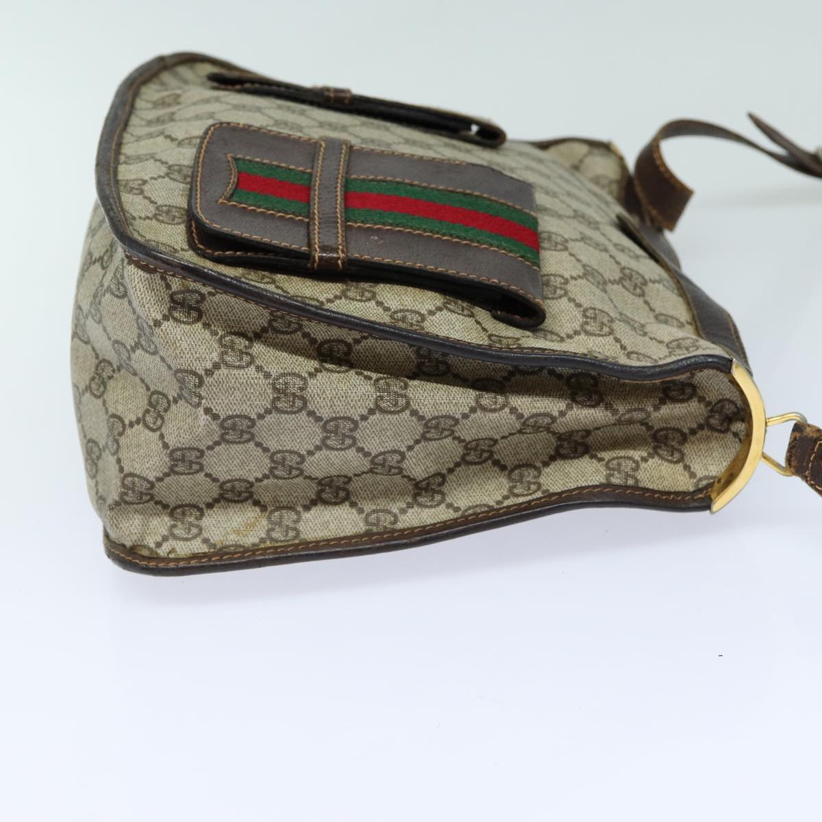 GUCCI GG Supreme Web Sherry Line Shoulder Bag PVC Beige Red Auth 82910