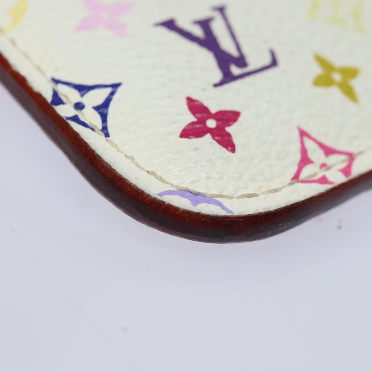 LOUIS VUITTON Multicolor Pochette Cles NM Coin Purse White M93734 LV Auth 82927