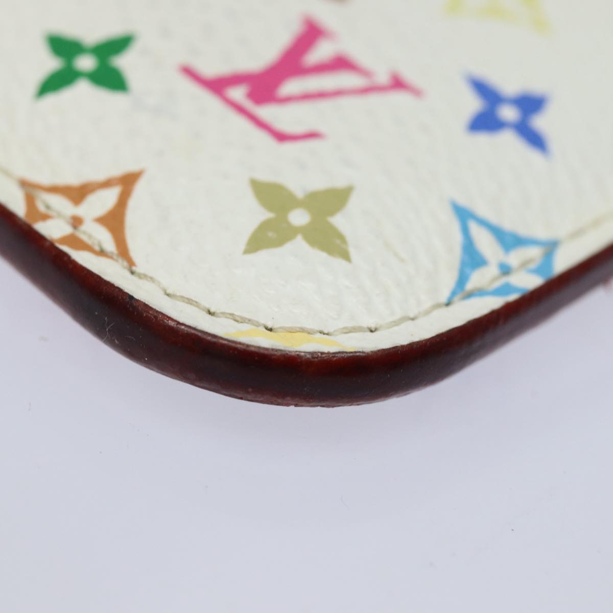 LOUIS VUITTON Multicolor Pochette Cles NM Coin Purse White M93734 LV Auth 82927