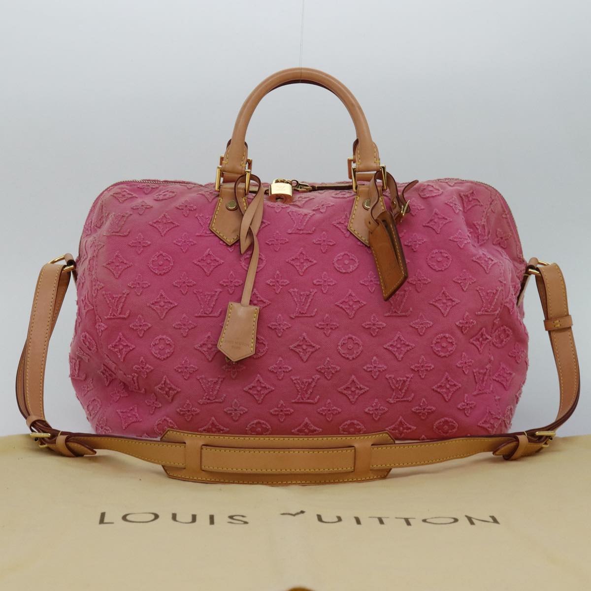 LOUIS VUITTON Monogram Stone Speedy Bandouliere 35 Bag Rose M40831 Auth 82931A