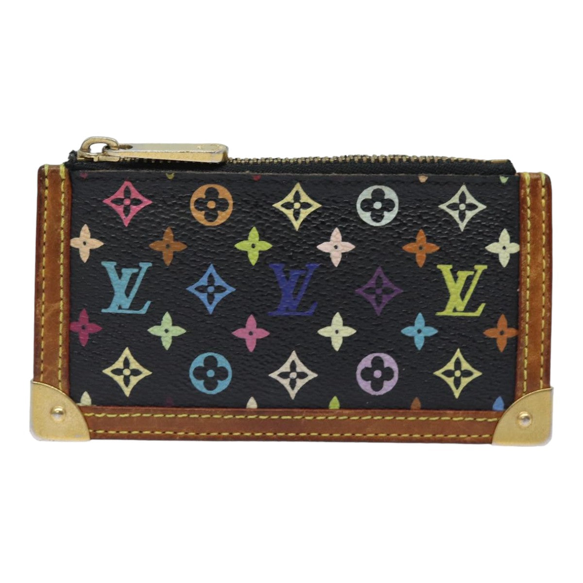 LOUIS VUITTON Monogram Multicolor Pochette Cles Purse Black M92654 Auth 82986