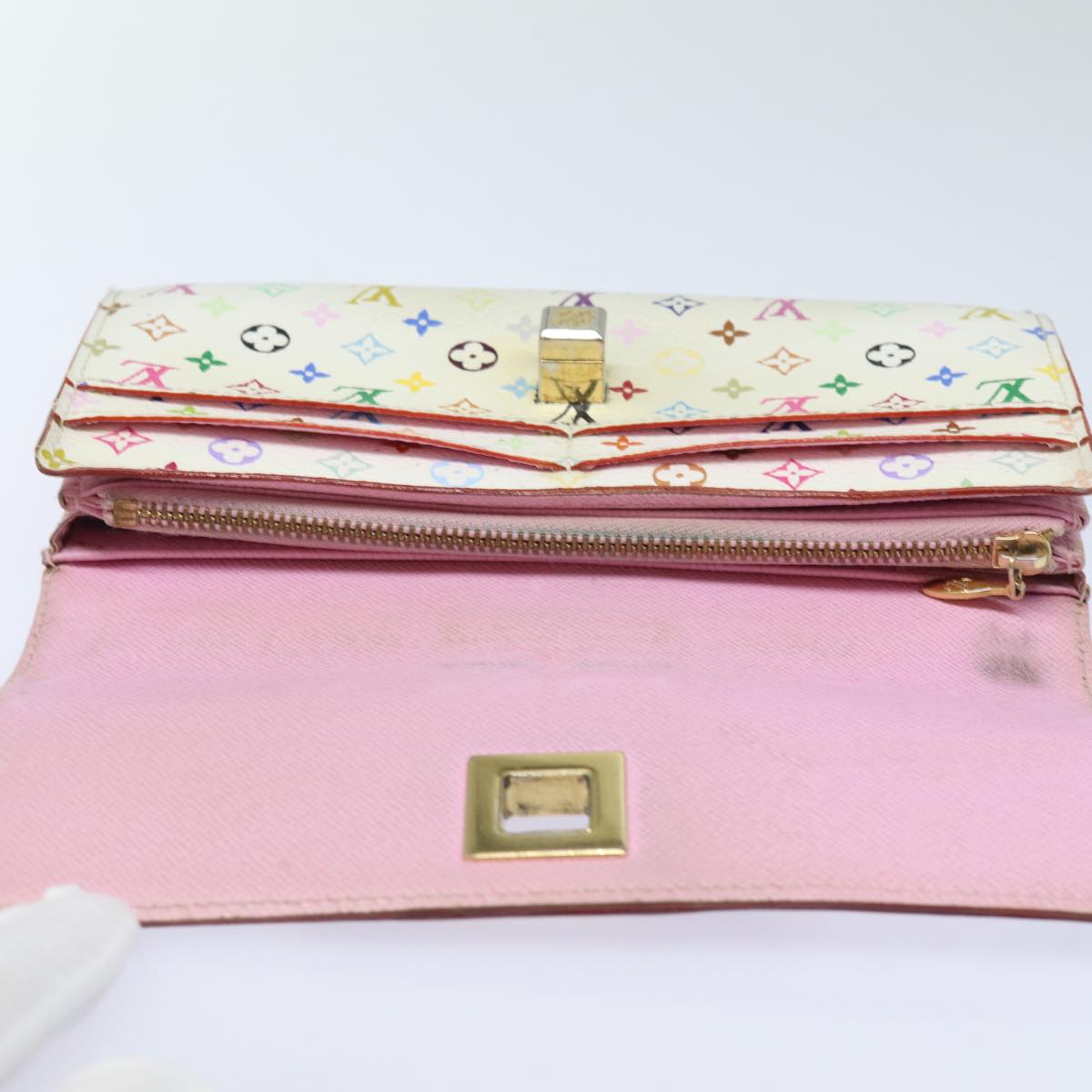 LOUIS VUITTON Multicolor Portefeuille Sara Nu Wallet White M60277 LV Auth 82988