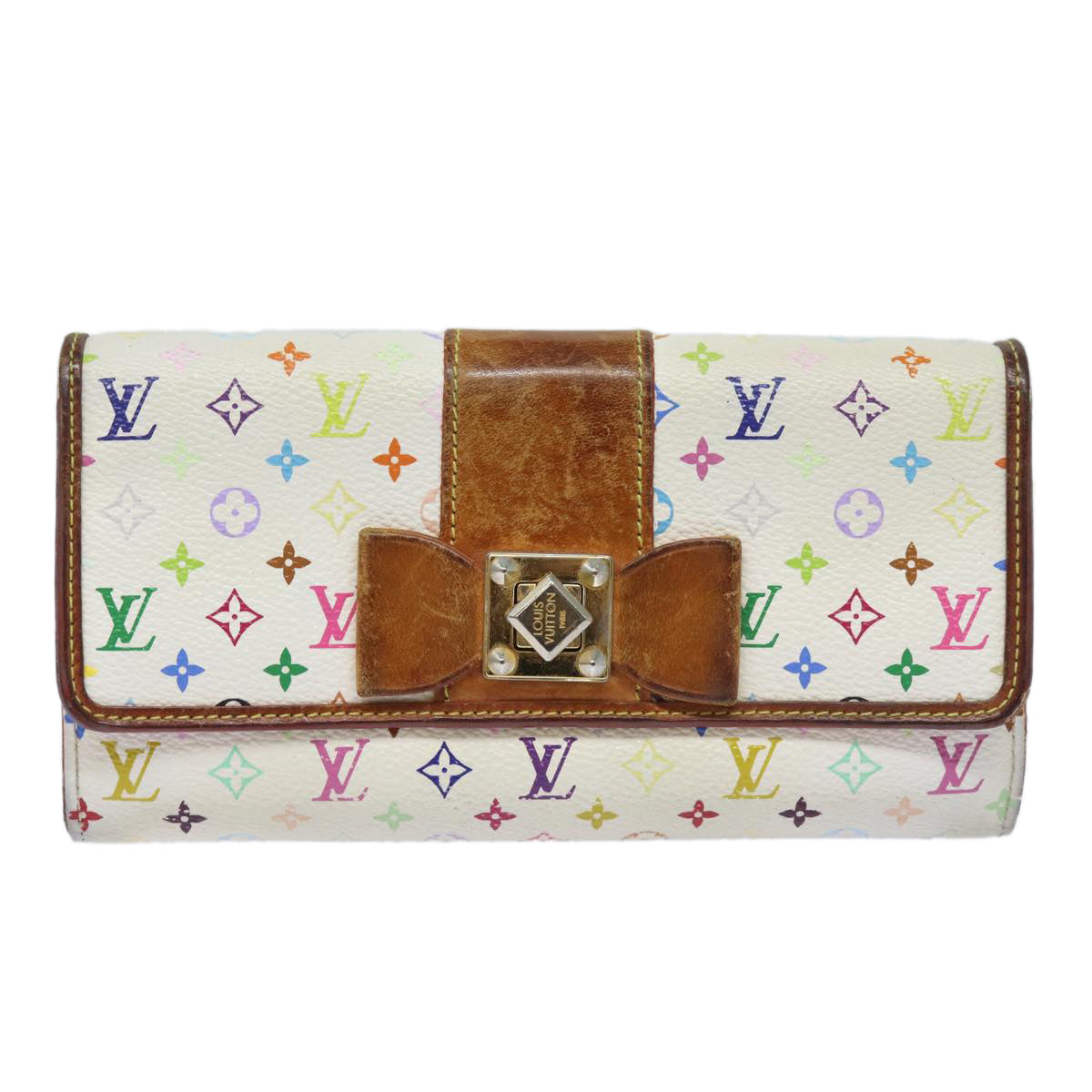 LOUIS VUITTON Multicolor Portefeuille Sara Nu Wallet White M60277 LV Auth 82988