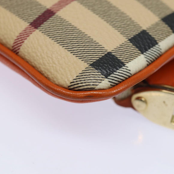 BURBERRY Nova Check Clutch Bag PVC Leather Beige Orange Auth 83126AV