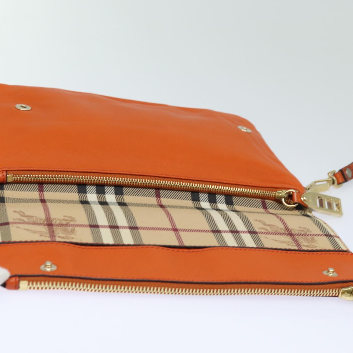 BURBERRY Nova Check Clutch Bag PVC Leather Beige Orange Auth 83126A