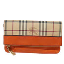 BURBERRY Nova Check Clutch Bag PVC Leather Beige Orange Auth 83126AV-13
