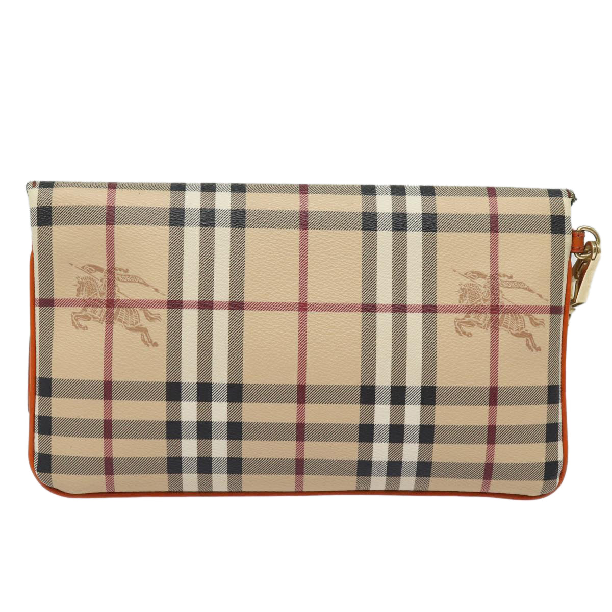 BURBERRY Nova Check Clutch Bag PVC Leather Beige Orange Auth 83126A - 0