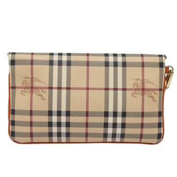 BURBERRY Nova Check Clutch Bag PVC Leather Beige Orange Auth 83126AV - 0
