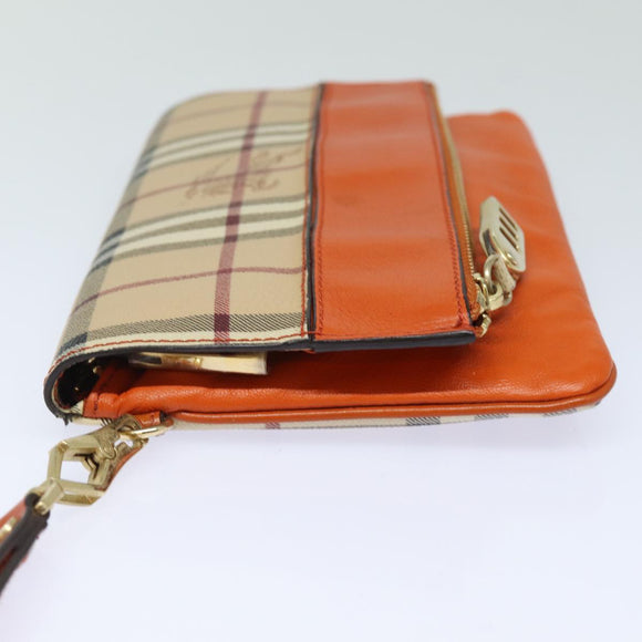 BURBERRY Nova Check Clutch Bag PVC Leather Beige Orange Auth 83126AV