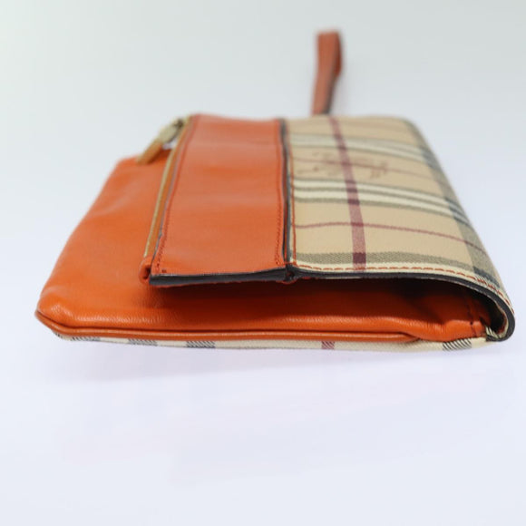 BURBERRY Nova Check Clutch Bag PVC Leather Beige Orange Auth 83126AV