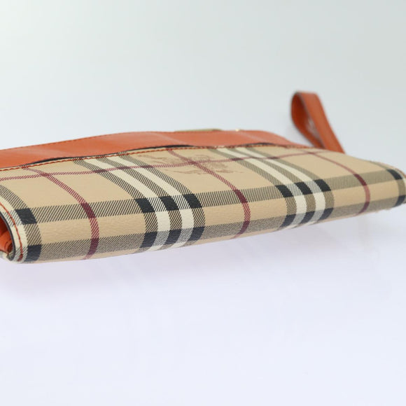 BURBERRY Nova Check Clutch Bag PVC Leather Beige Orange Auth 83126AV