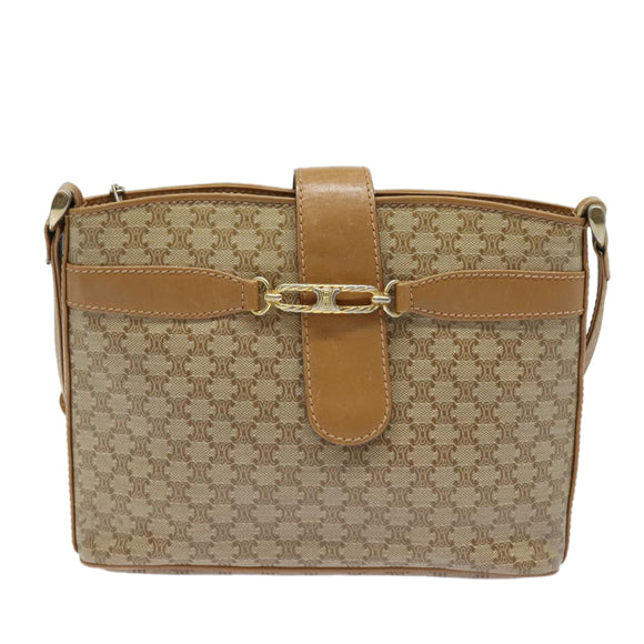 CELINE Macadam Canvas Shoulder Bag Beige Auth 83128