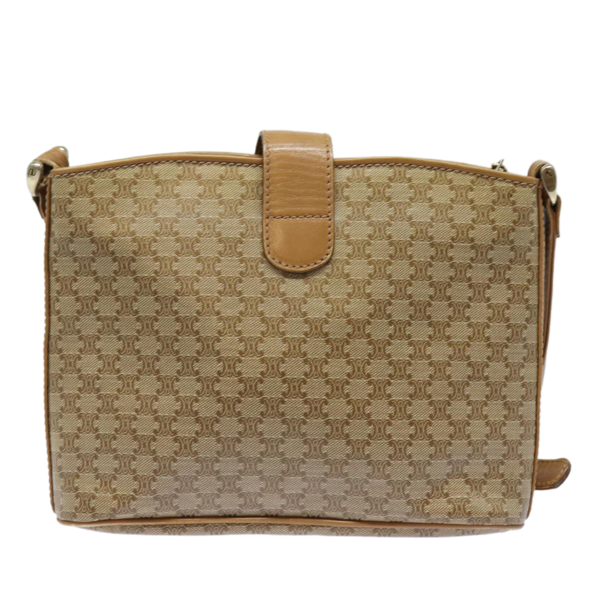 CELINE Macadam Canvas Shoulder Bag Beige Auth 83128