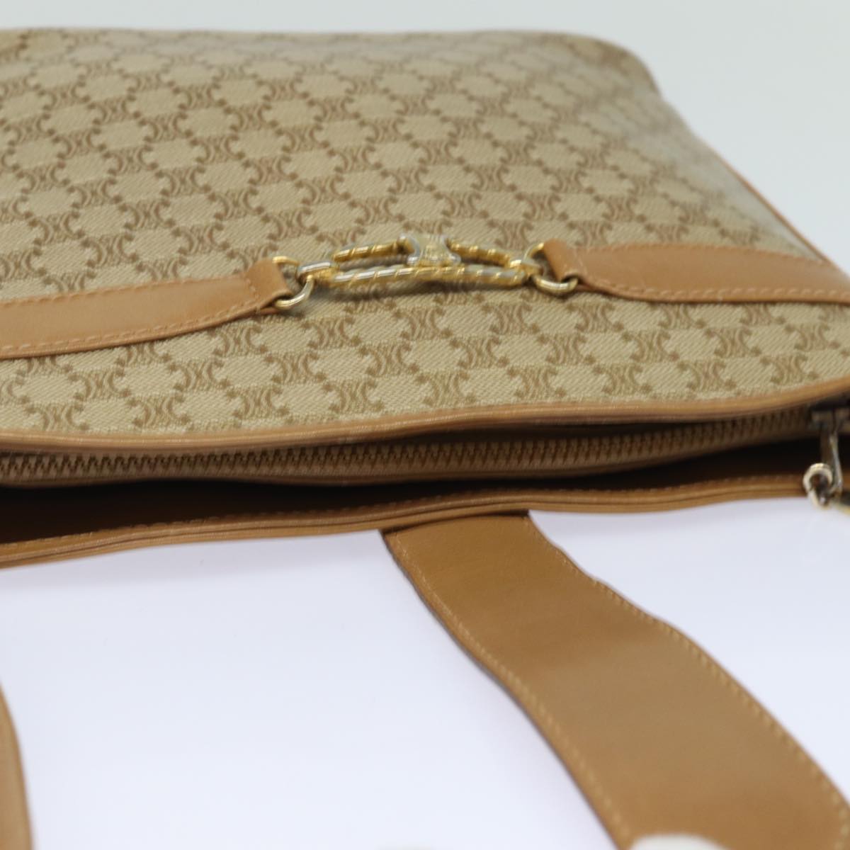 CELINE Macadam Canvas Shoulder Bag Beige Auth 83128