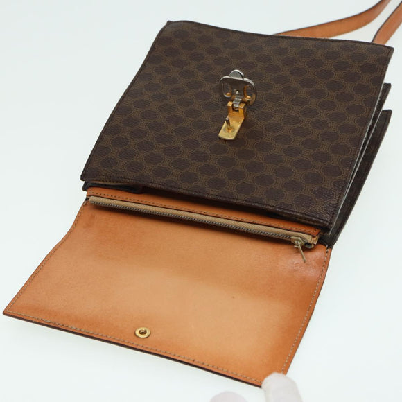 CELINE Macadam Canvas Umhängetasche PVC Leder Braun Auth 83129